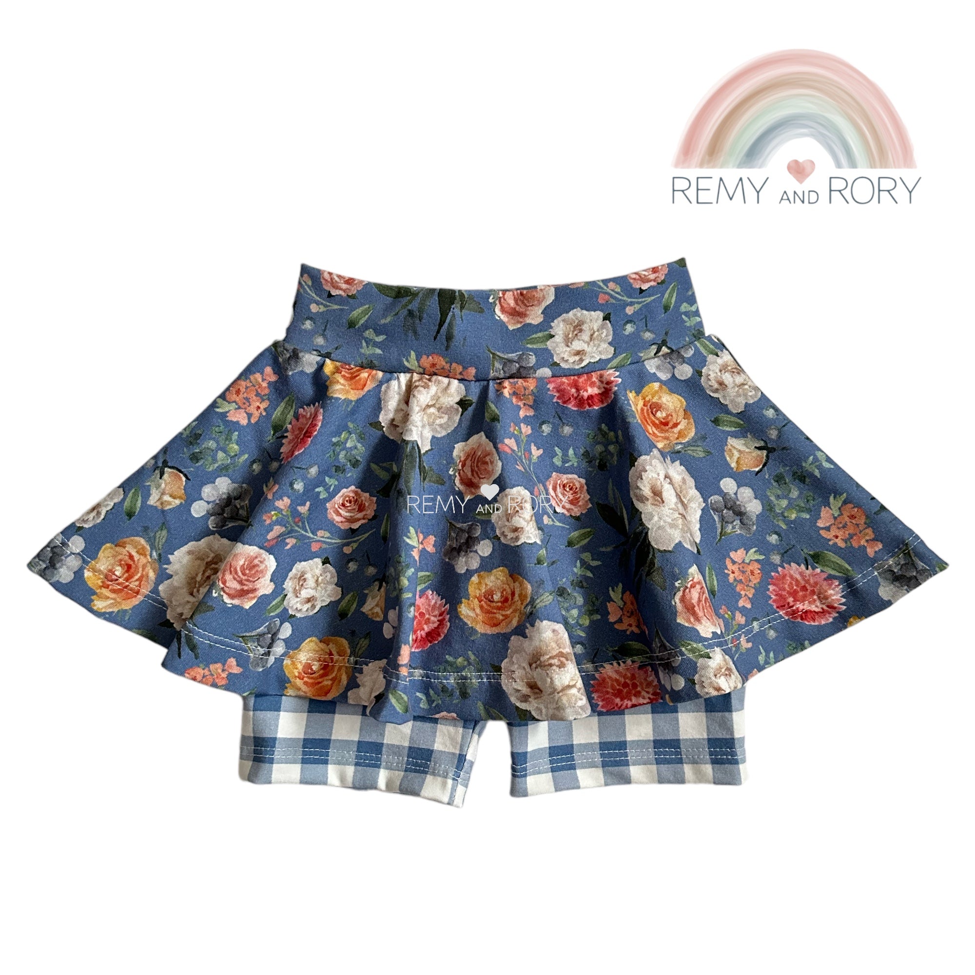 Size 2T Blue Floral and Gingham Skirted Shorts