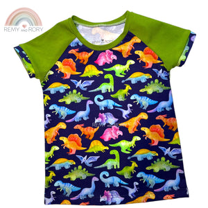 Size 6Y Colorful Dinos Raglan Tee