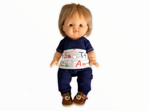 Shirt and pants set for Minikane/ Miniland/ Paola Reina dolls, ABC handwriting