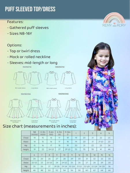 **New Style** Puff-Sleeved Top/Dress, NB-16Y (December 2024 Custom Orders)