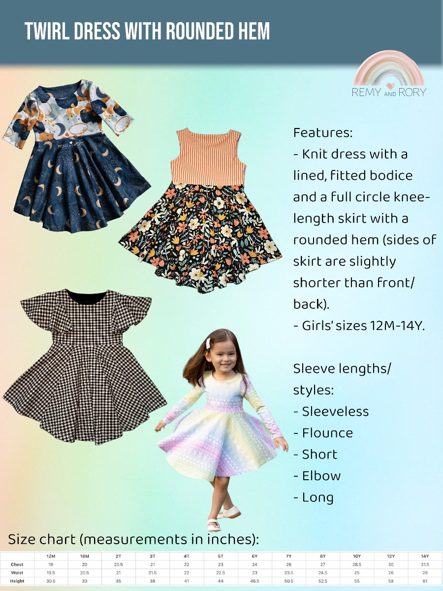 Twirl Dress with Rounded Hem, NB-14Y (December 2024 Custom Orders)