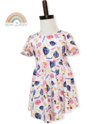 Size 3T floral twirl dress with flounce sleeves