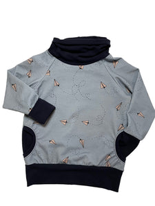 Size 2T-4T grow-with-me paper planes pullover